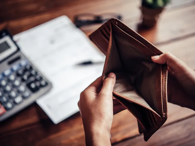 Empty wallet shortage of money